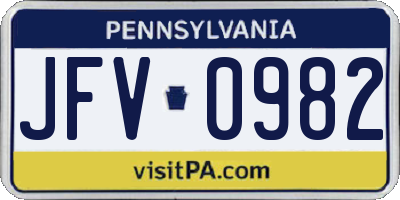 PA license plate JFV0982