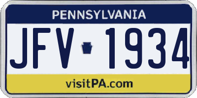 PA license plate JFV1934
