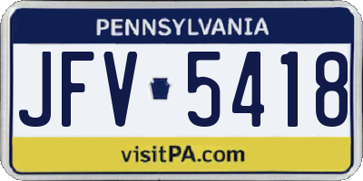 PA license plate JFV5418