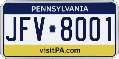 PA license plate JFV8001
