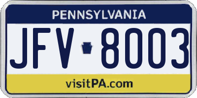 PA license plate JFV8003