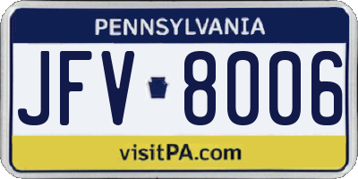 PA license plate JFV8006
