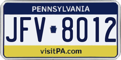 PA license plate JFV8012