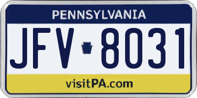 PA license plate JFV8031