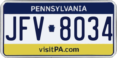 PA license plate JFV8034
