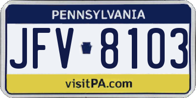 PA license plate JFV8103
