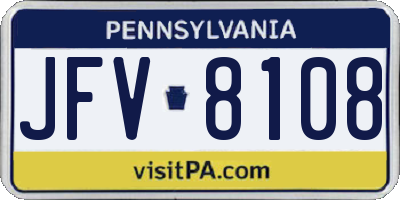 PA license plate JFV8108
