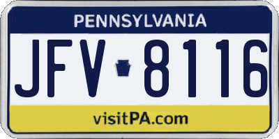 PA license plate JFV8116