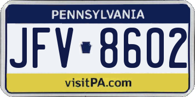 PA license plate JFV8602