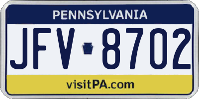 PA license plate JFV8702