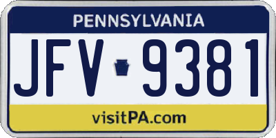 PA license plate JFV9381