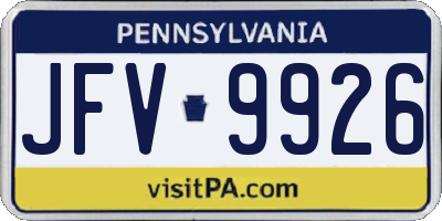 PA license plate JFV9926