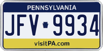 PA license plate JFV9934