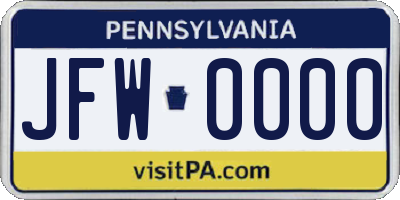 PA license plate JFW0000