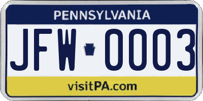 PA license plate JFW0003