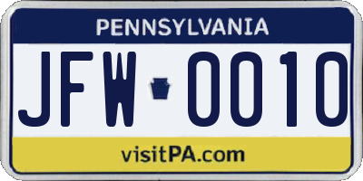 PA license plate JFW0010