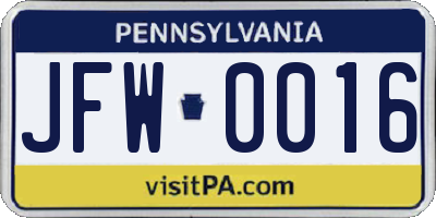 PA license plate JFW0016