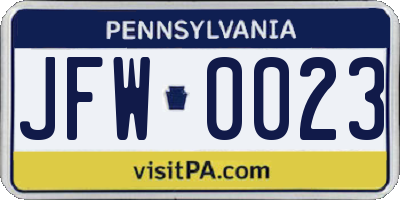 PA license plate JFW0023