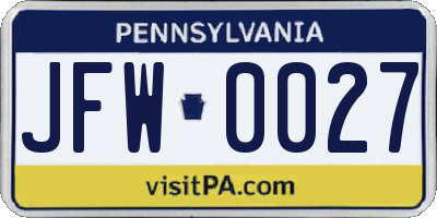 PA license plate JFW0027