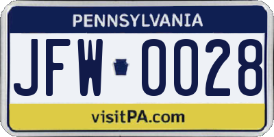 PA license plate JFW0028