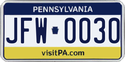 PA license plate JFW0030