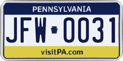 PA license plate JFW0031