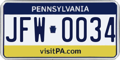 PA license plate JFW0034