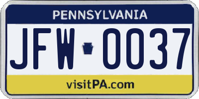 PA license plate JFW0037