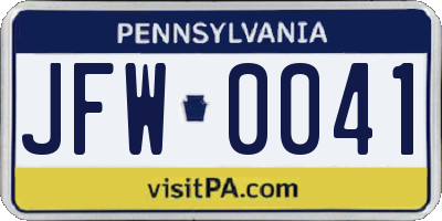 PA license plate JFW0041