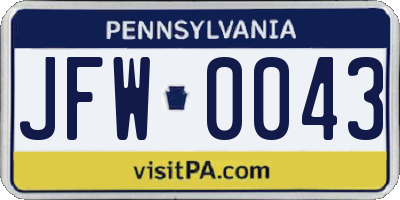 PA license plate JFW0043