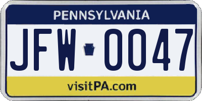 PA license plate JFW0047