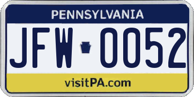 PA license plate JFW0052