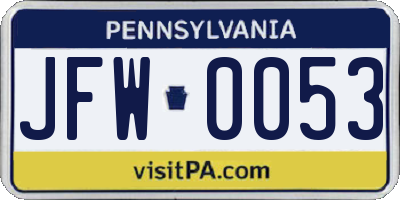 PA license plate JFW0053