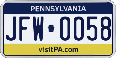 PA license plate JFW0058
