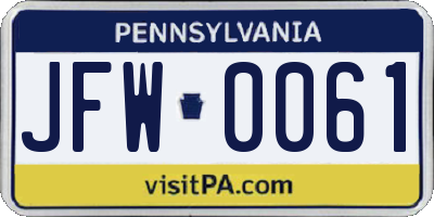 PA license plate JFW0061