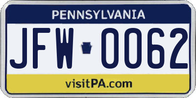PA license plate JFW0062