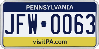 PA license plate JFW0063