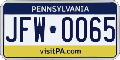 PA license plate JFW0065