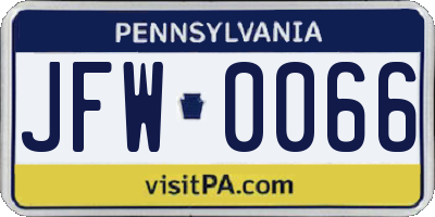 PA license plate JFW0066