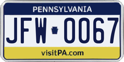 PA license plate JFW0067
