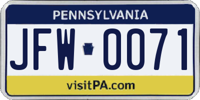 PA license plate JFW0071