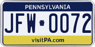 PA license plate JFW0072