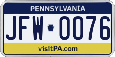 PA license plate JFW0076