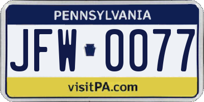PA license plate JFW0077
