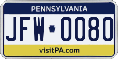 PA license plate JFW0080