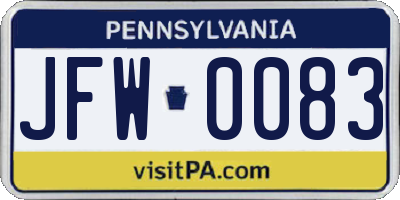 PA license plate JFW0083