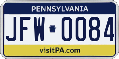 PA license plate JFW0084