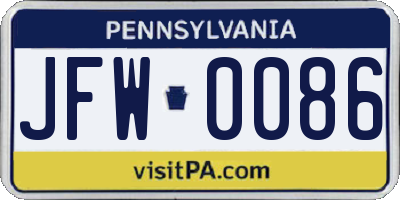 PA license plate JFW0086