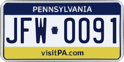 PA license plate JFW0091