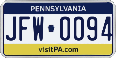 PA license plate JFW0094